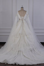 Luxury V-Neck Beadings Wedding Dresses Tulle Sleeveless Sequined Bridal Gowns
