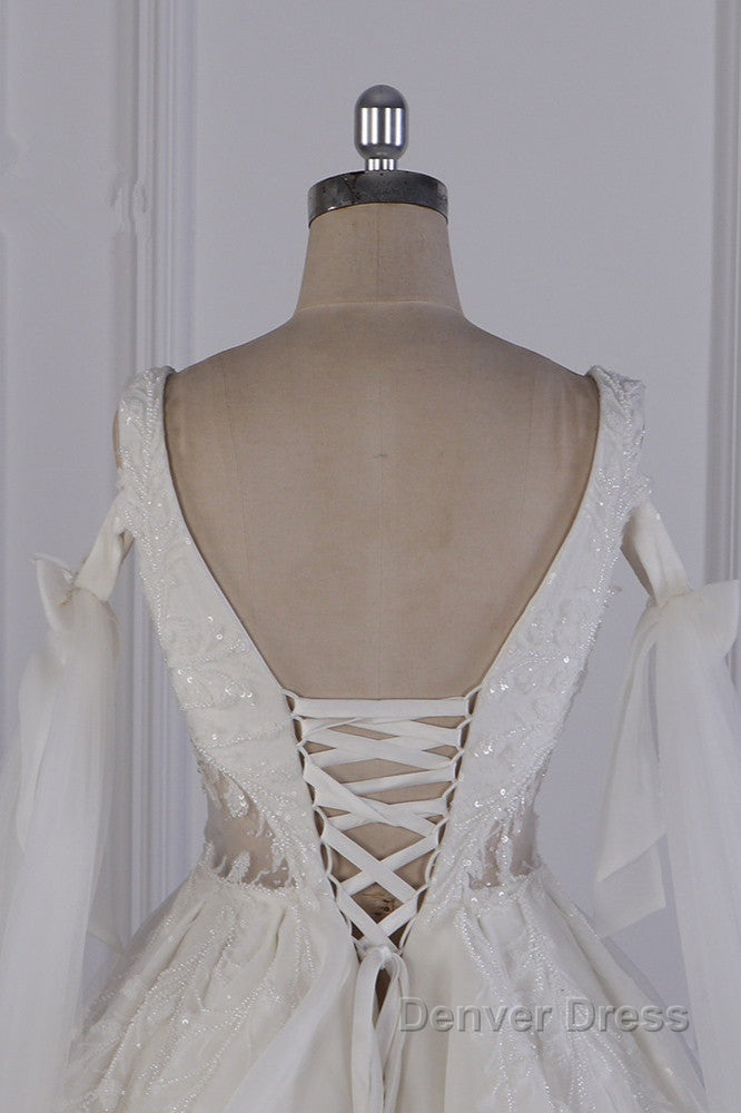 Luxury V Neck Beadings Wedding Dresses Tulle Sleeveless Sequined Bridal Gown