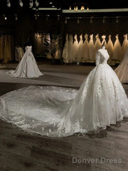 Luxury V-Neck Half Sleeves Tulle Applique With Beading Cathedral Train Ball Gown Wedding Dresses
