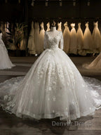 Luxury V Neck Half Sleeves Tulle Applique With Beading Cathedral Train Ball Gowns Wedding Dresses