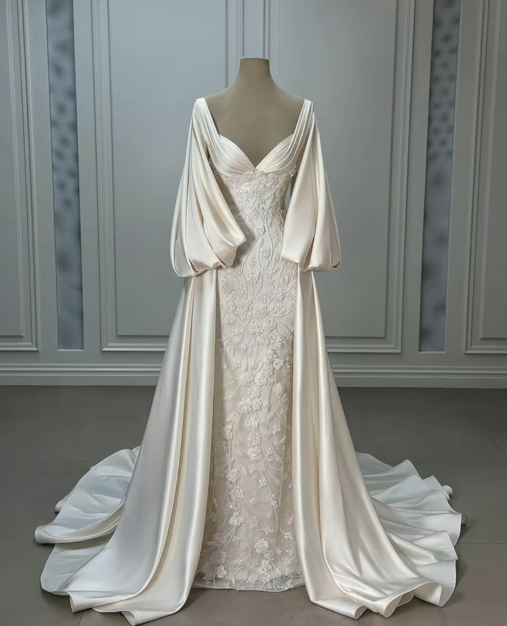 Luxury Wedding Dresses, Ivory Satin Lace A-Line Bridal Gown Main image