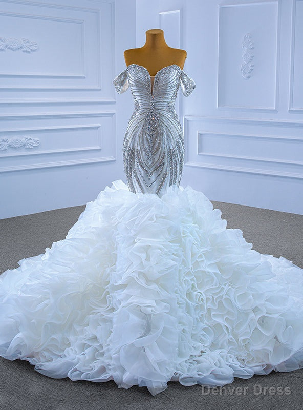 Luxury White Heavy Beading Crystal Wedding Dresses