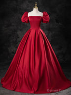 Burgundy Satin Off the Shoulder Formal Dress, A-Line Burgundy Evening Dress