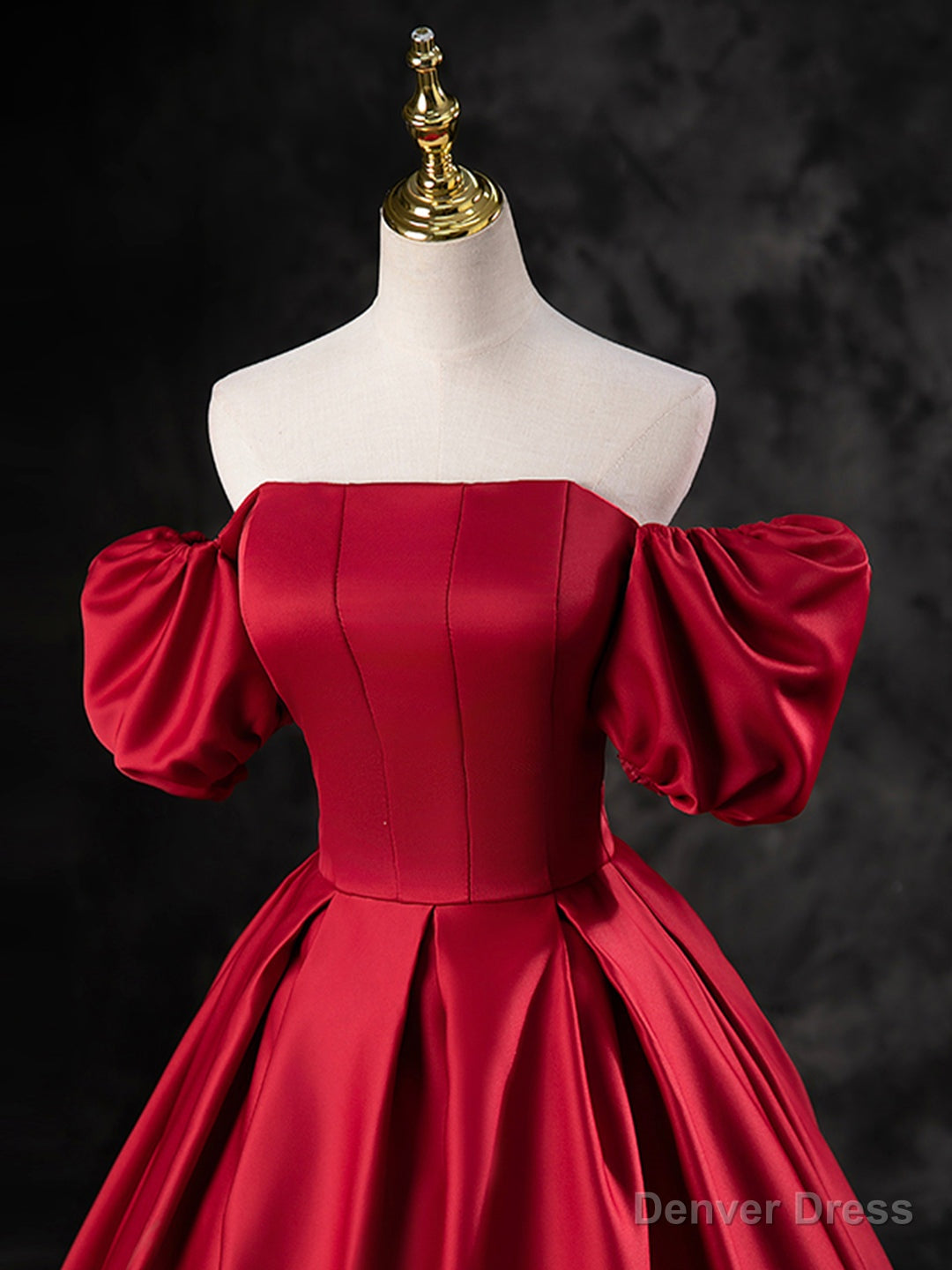 Burgundy Satin Off the Shoulder Formal Dress, A-Line Burgundy Evening Dress