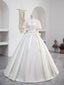Beautiful Sweetheart Neck Satin Long Prom Dress with Detachable Lace Top, White Prom Wedding Dresses