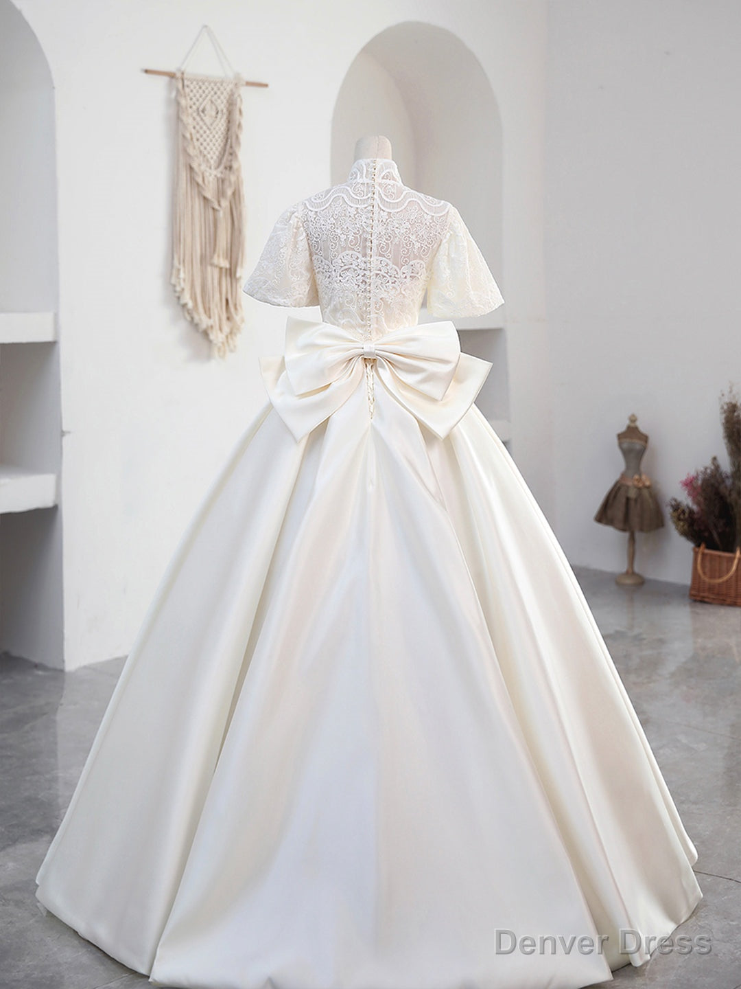 Beautiful Sweetheart Neck Satin Long Prom Dress with Detachable Lace Top, White Prom Wedding Dresses