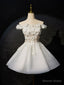 White Flowers Lace Short Prom Dress, Lovely A-Line Evening Party Dress
