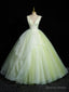 Green V-Neck Tulle Lace Long Prom Dress, A-Line Sleeveless Evening Dress
