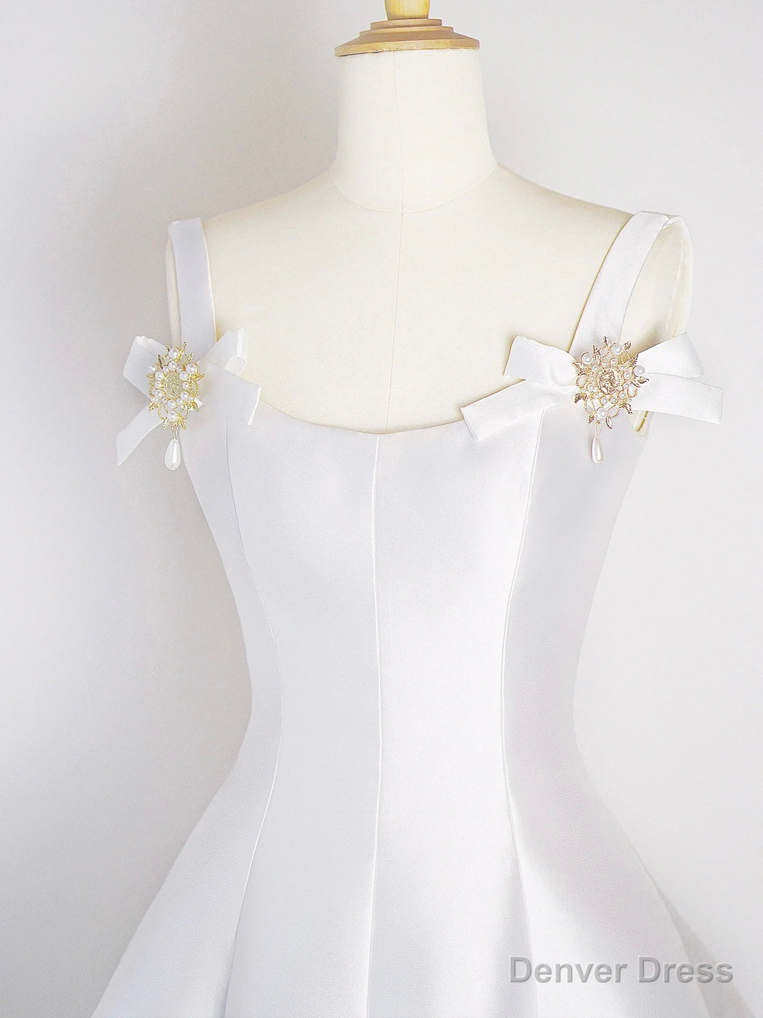 White Satin Short Prom Dress, Simple A-Line Evening Party Dress