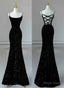 Black Mermaid Sequins Long Prom Dress, Black Straps Long Prom Dresses