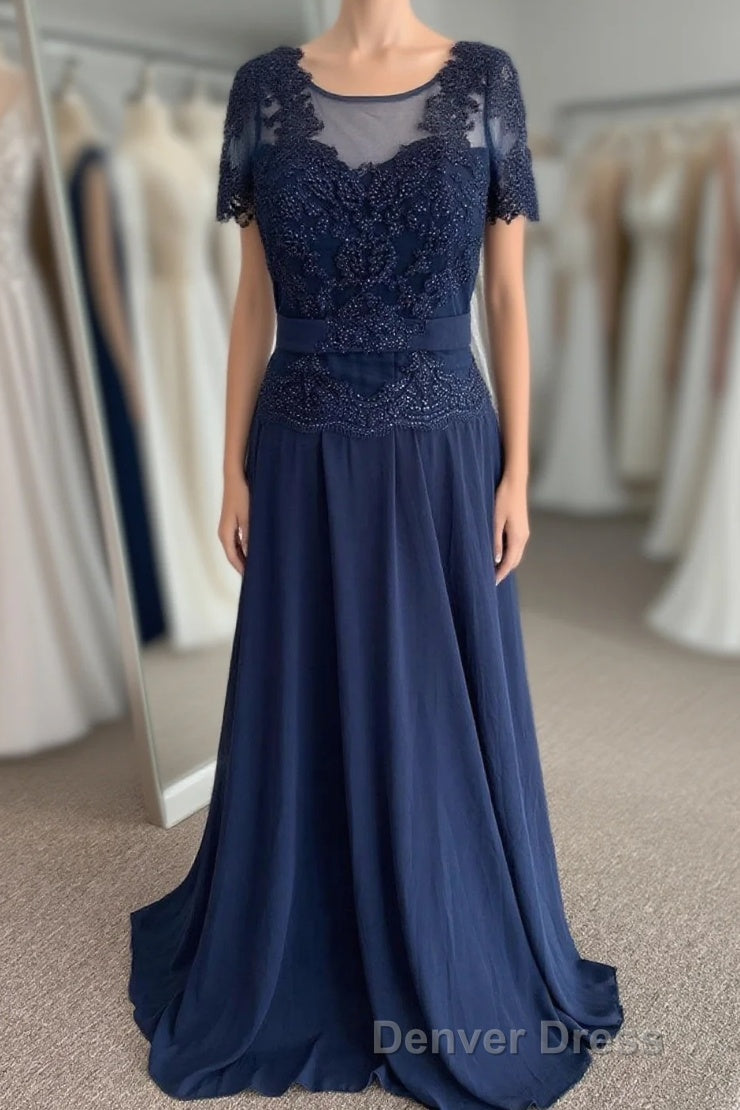 Illusion Neck Sweetheart Sleeves Beaded Appliques Long Formal Dresses with Sash