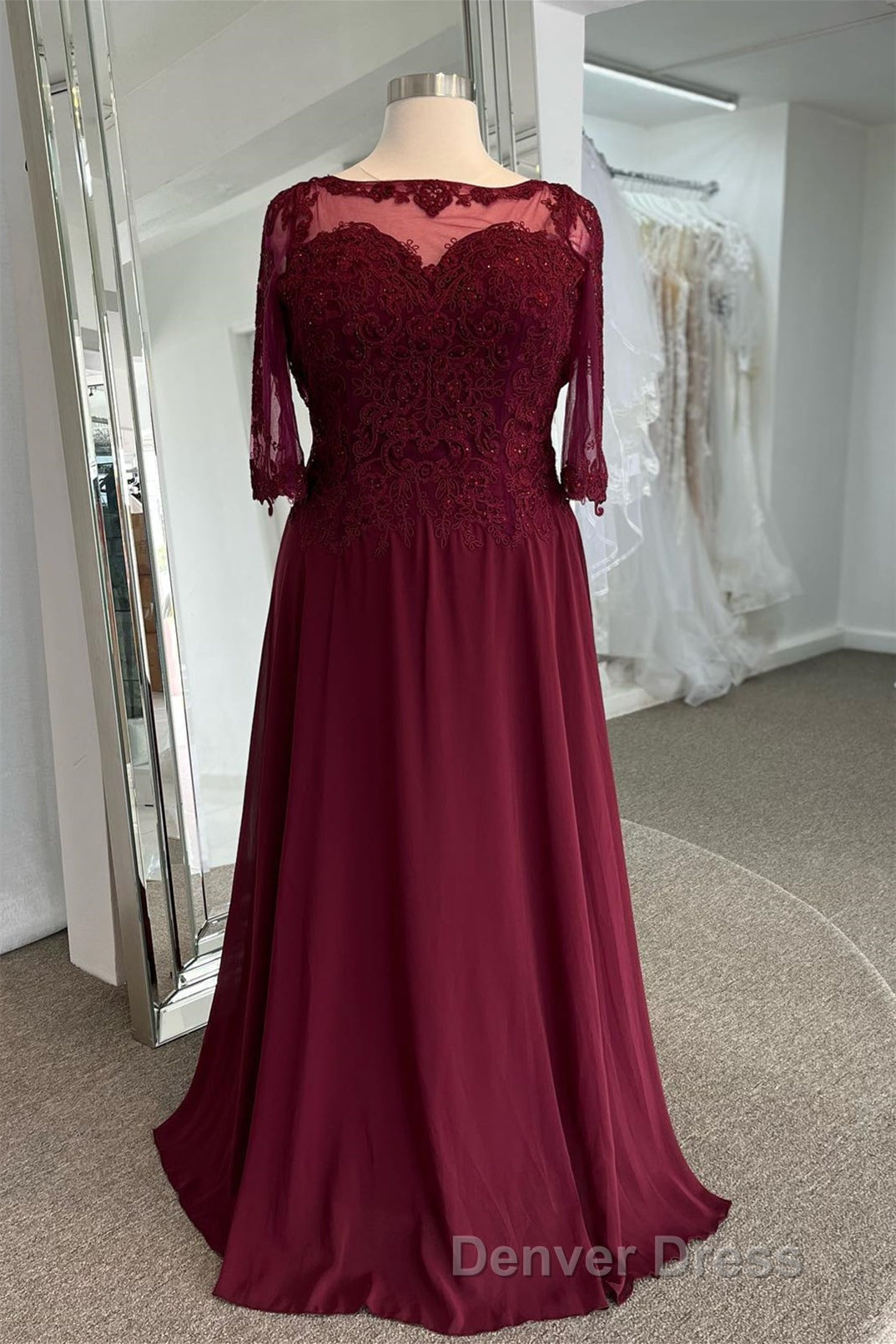 Illusion Neck Sweetheart Long Sleeves Beaded Appliques Long Prom Dresses Secondary image