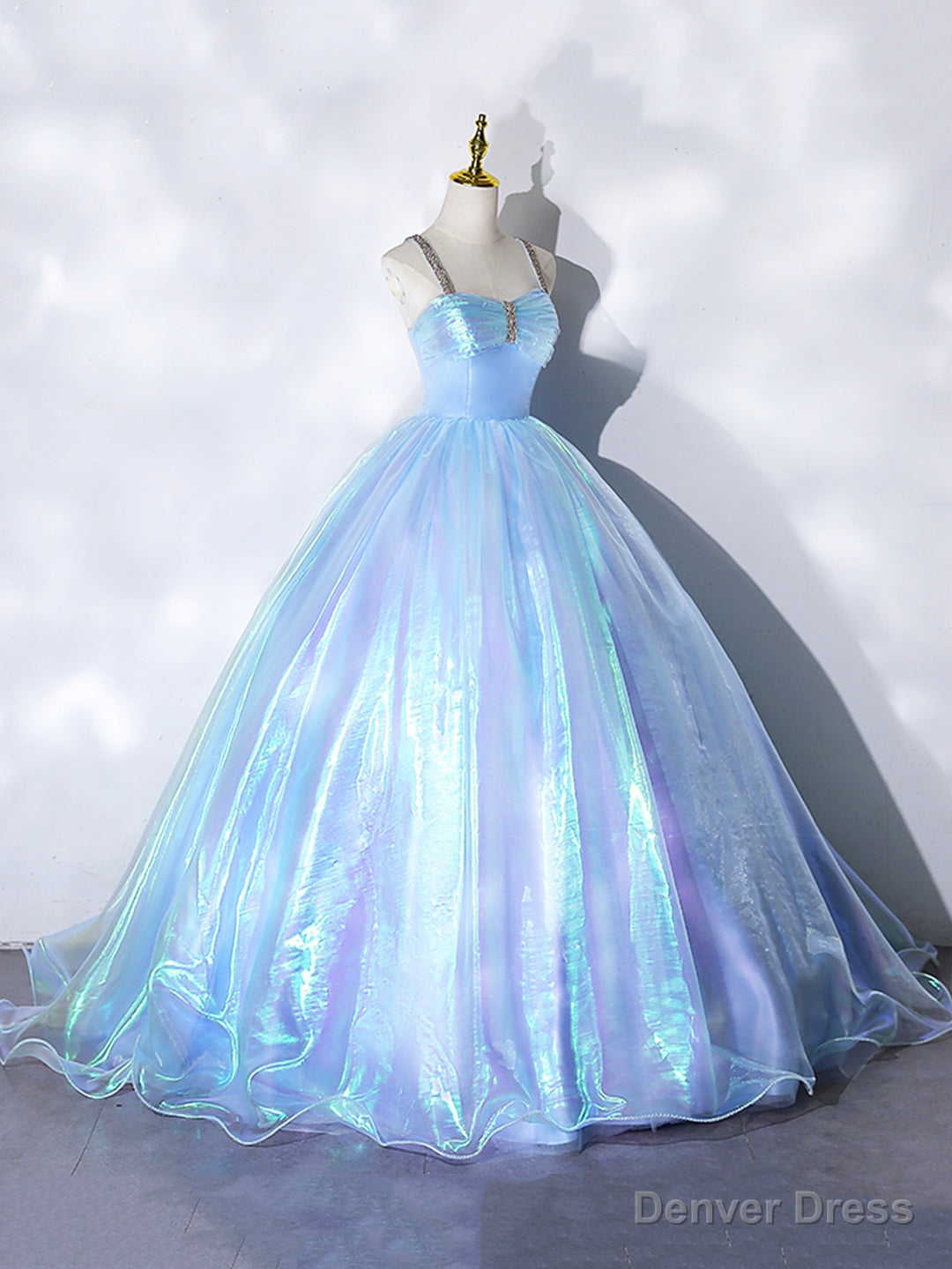 Beautiful  Shiny Blue Tulle Long Formal Dress, A-Line Spaghetti Strap Sweetheart Princess Dress Secondary image
