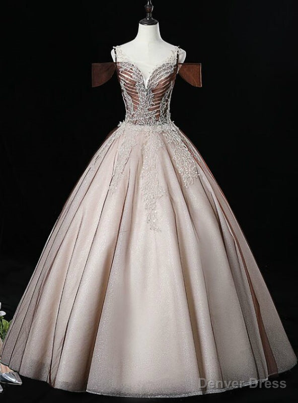 Make Your Prom a Dream Coffee Color Ball Gowns Tulle See Through V Neck Quinceanera Dresses