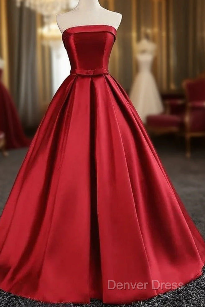 Maroon Satin Strapless Ball Gowns Quinceanera Dresses Main image