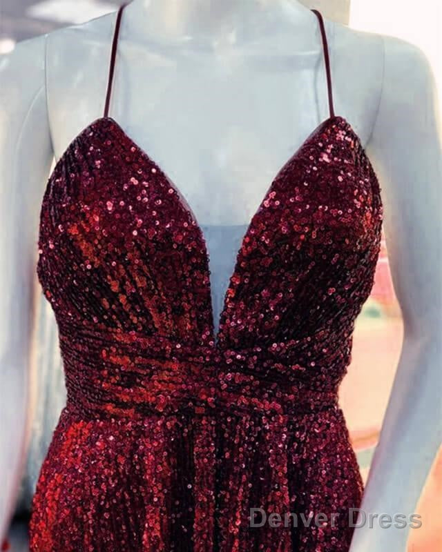 Maroon Sequin V Neck Homecoming Dresses Secondary image