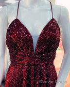 Maroon Sequin V Neck Homecoming Dresses