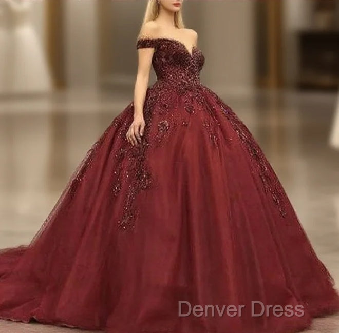 Maroon Wedding Dresses Off Shoulder Prom Dresses Main image