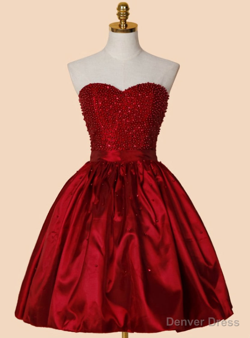 Marvelous A Line Sweetheart Above knee Red Stretch Satin Homecoming Dresses with Beading Main image