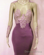 Mauve Appliques Mermaid Prom Dresses Long Sleeve