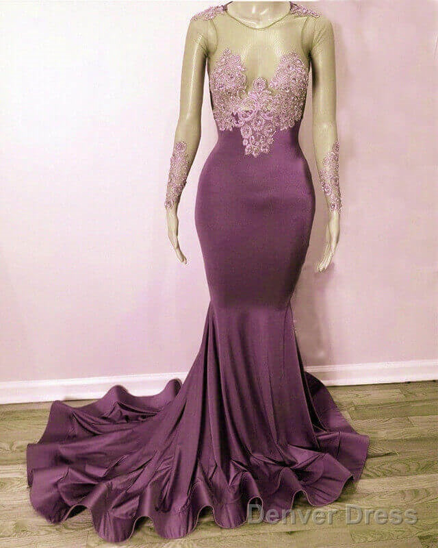 Mauve Appliques Mermaid Prom Dresses Long Sleeve Main image