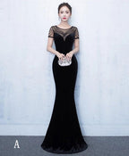 Mermaid Round Neck Velvet Long Prom Dress