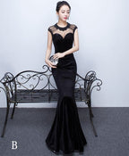 Mermaid Round Neck Velvet Long Prom Dress