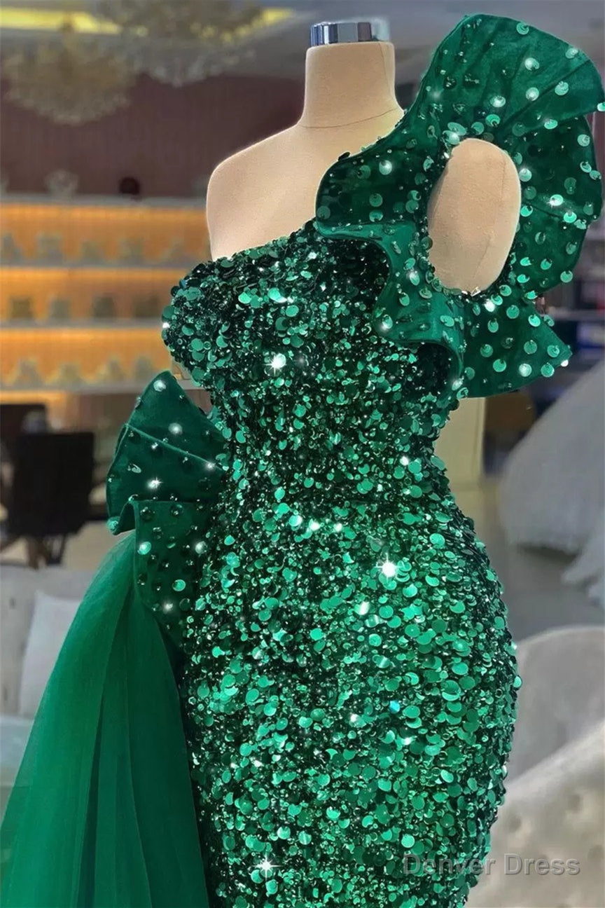 Mermaid Asymmetrical Lace Sequined Floor-length Sleeveless Bowknot With Side Train Prom Dress Secondary image