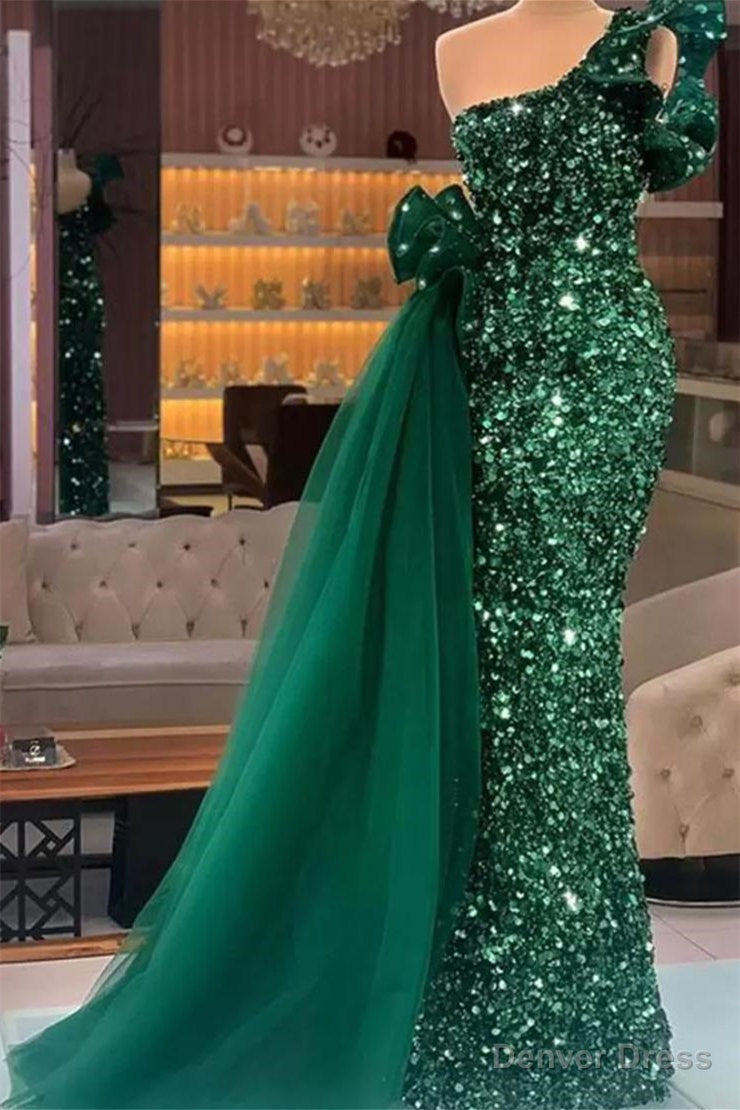 Mermaid Asymmetrical Lace Sequined Floor-length Sleeveless Bowknot With Side Train Prom Dress Main image