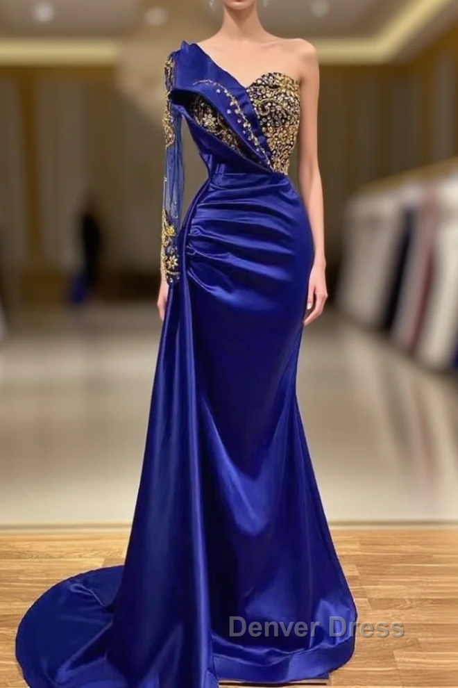 Mermaid Asymmetrical Sequined Floor-length Appliques Lace With Side Train Prom Dresses Main image