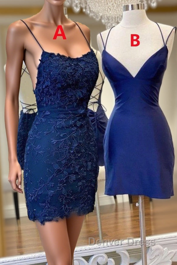 Mermaid Backless Blue Lace Prom Dress, V Neck Blue Homecoming Dress, Blue Lace Prom Dresses Main image