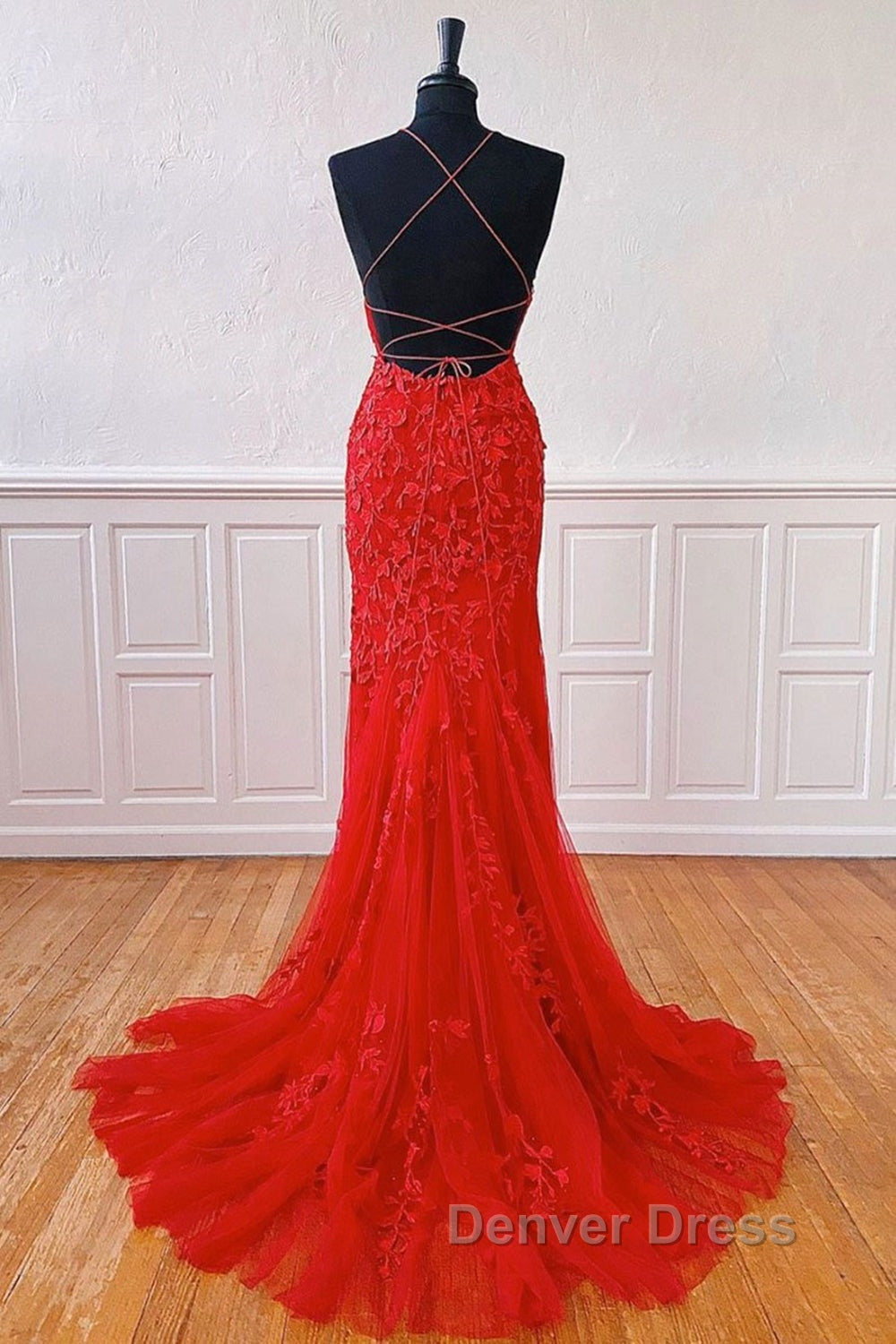 Mermaid Backless Red Lace Long Prom Dress, Mermaid Red Prom Dress, Red Lace Prom Dresses
