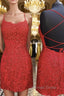 Mermaid Backless Short Red Lace Prom Homecoming Dress, Mermaid Red Prom Dress, Red Lace Prom Dresses