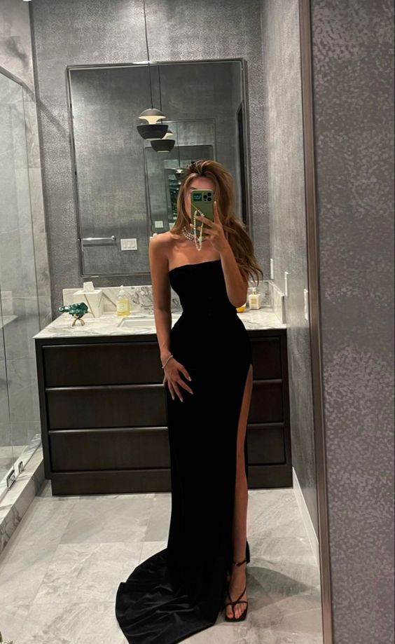 Black Fashion Elegant Mermaid Fishtail Slim Fit Long Satin Ball Gowns Prom Dress Secondary image