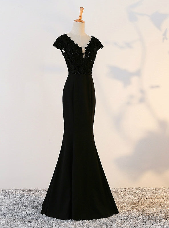 Mermaid Black Satin Prom Dresses