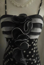 Mermaid Black Spaghetti Strap Chiffon Long Prom Skirt Polka Dot Evening Dresses