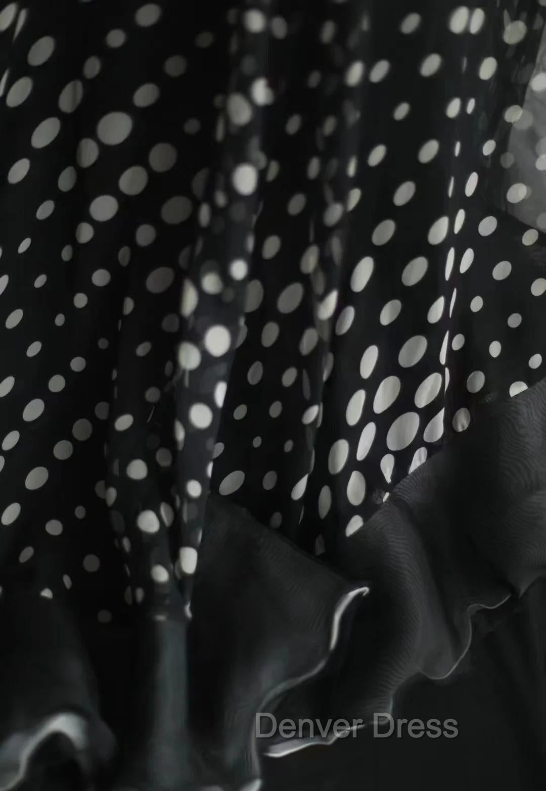 Mermaid Black Spaghetti Strap Chiffon Long Prom Skirt Polka Dot Evening Dresses