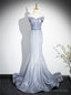 Mermaid Blue Gray Off the Shoulder Prom Dress