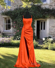 Mermaid Bright Orange Satin Split Dress