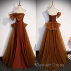 Mermaid Brown Tulle Satin Strapless Long Party Dresses Formal Dresses Prom Dresses