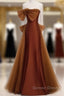 Mermaid Brown Tulle Satin Strapless Long Party Dresses Formal Dresses Prom Dresses