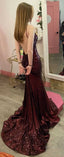Mermaid Burgundy Sequin Floor Length Prom Dresses 22th Birthday Outfit