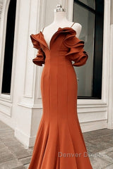 Mermaid Burnt Orange Ruffles Shoulder Dresses