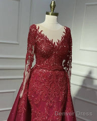 Mermaid Dark Burgundy Appliques Sleeved Dress