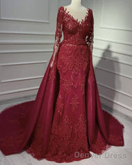 Mermaid Dark Burgundy Appliques Sleeved Dress
