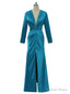 Mermaid Deep V Neck Long Sleeves Slit Sexy Long Prom Dresses