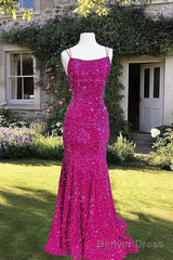Mermaid Fuchsia Sequin Open Back Dress