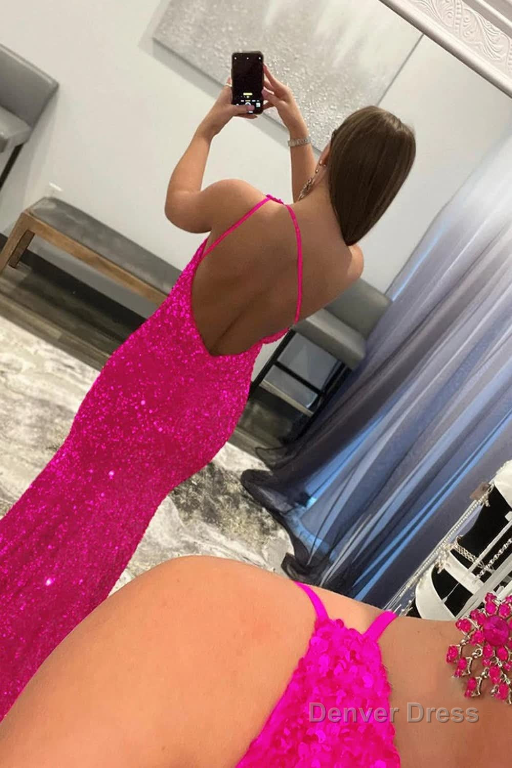 Mermaid Glitter Sexy One-Shoulder Long Prom Dress With Sequins Secondary image
