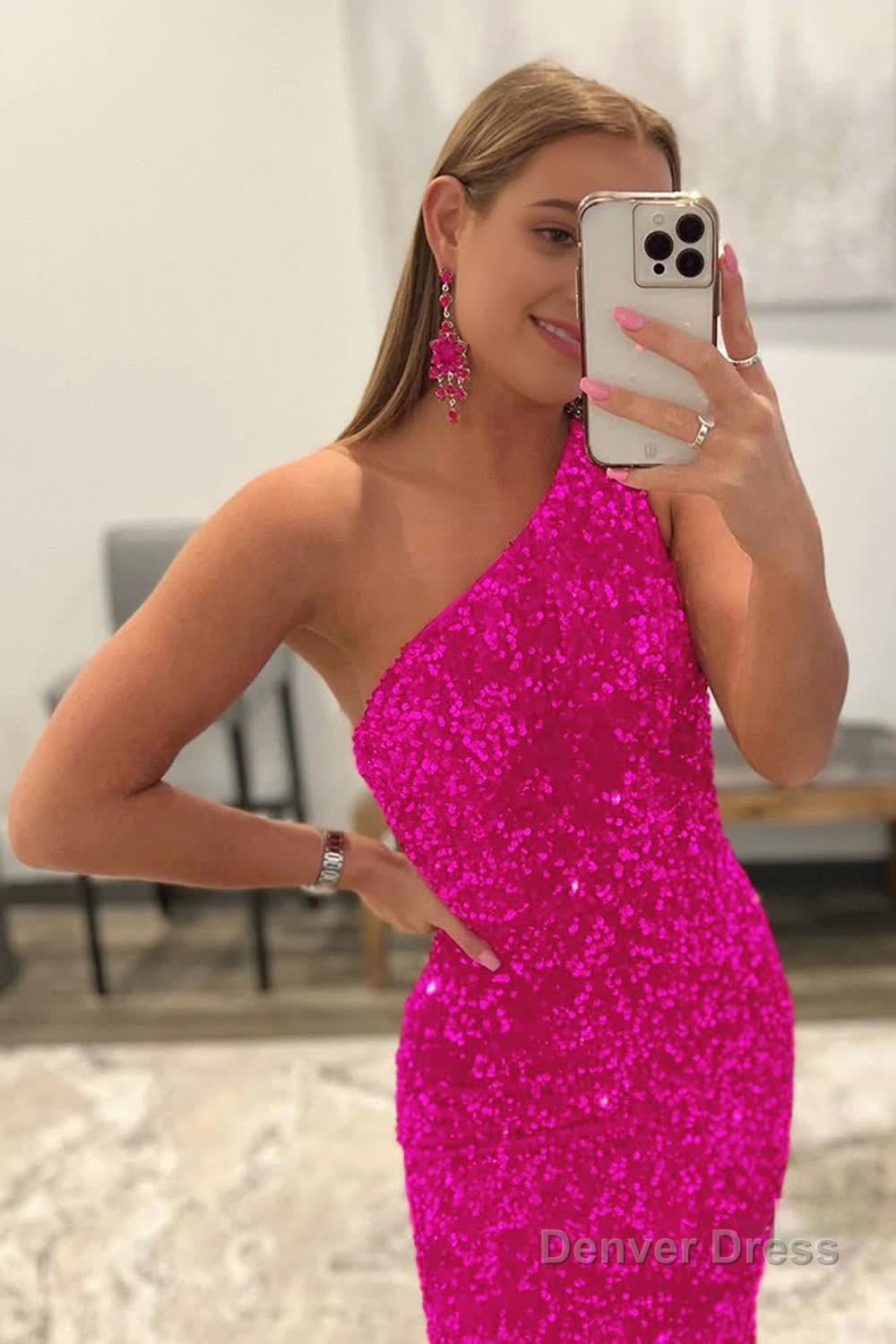 Mermaid Glitter Sexy One Shoulder Long Prom Dresses With Sequins