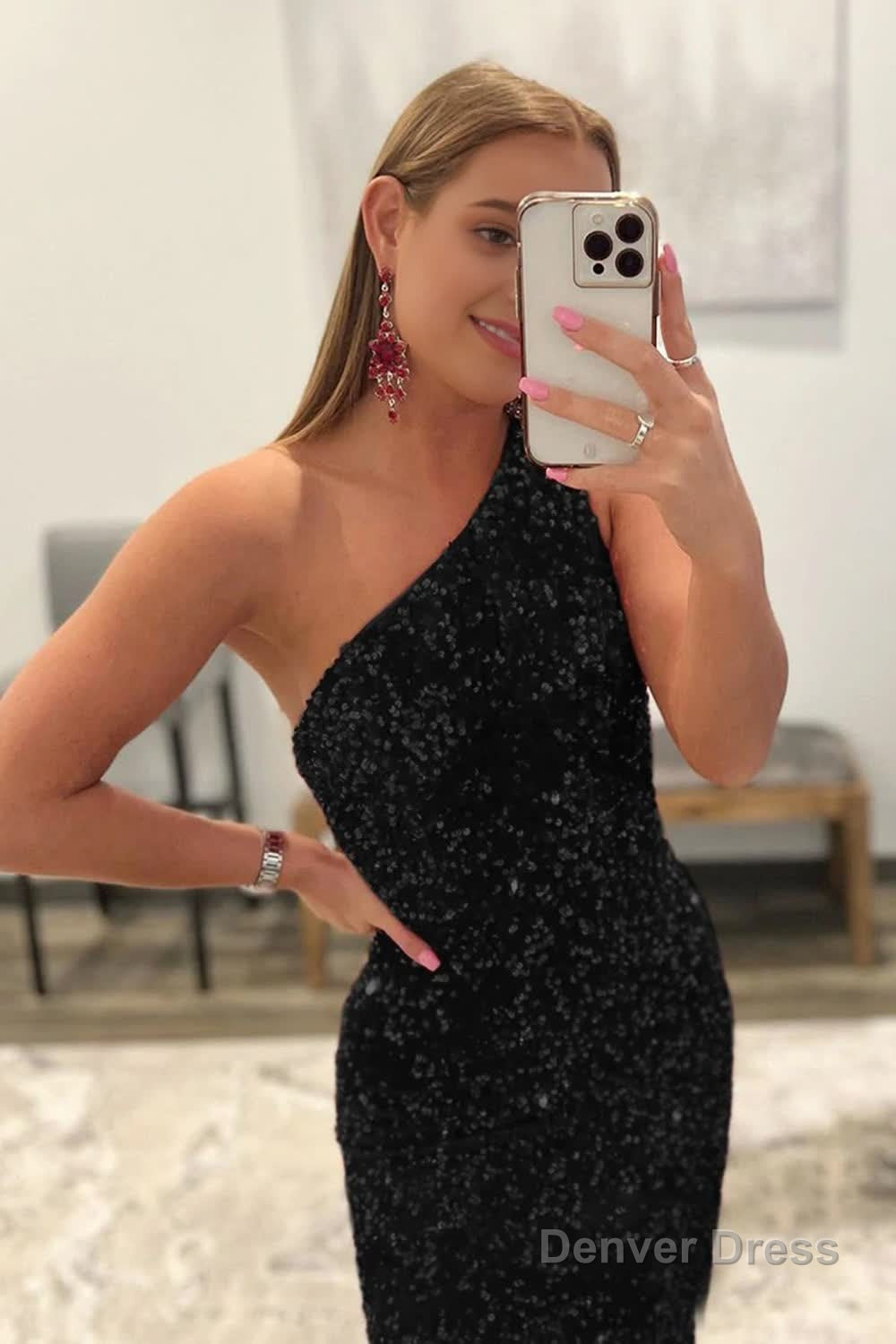 Mermaid Glitter Sexy One Shoulder Long Prom Dresses With Sequins